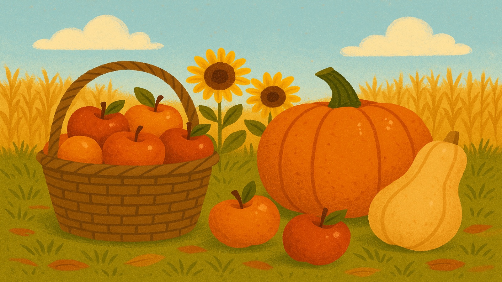 Colorful autumn harvest spread with seasonal vegetables and healthy festive plates