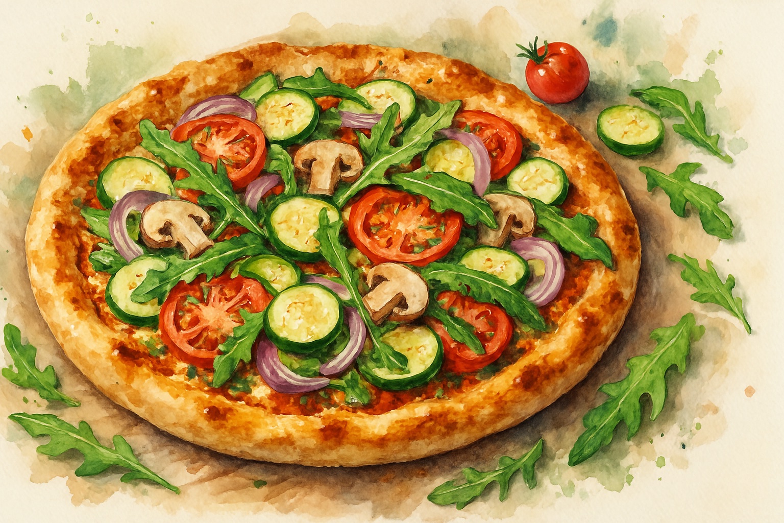 Pizza loaded with fresh seasonal vegetables