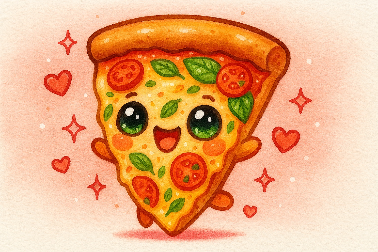 Cheerful pizza slice illustrating guilt-free pizza night