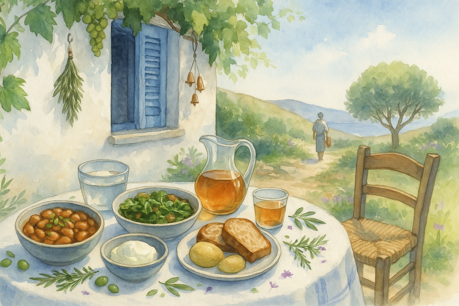 Ikarian greens, herbs, and simple home-cooked longevity foods