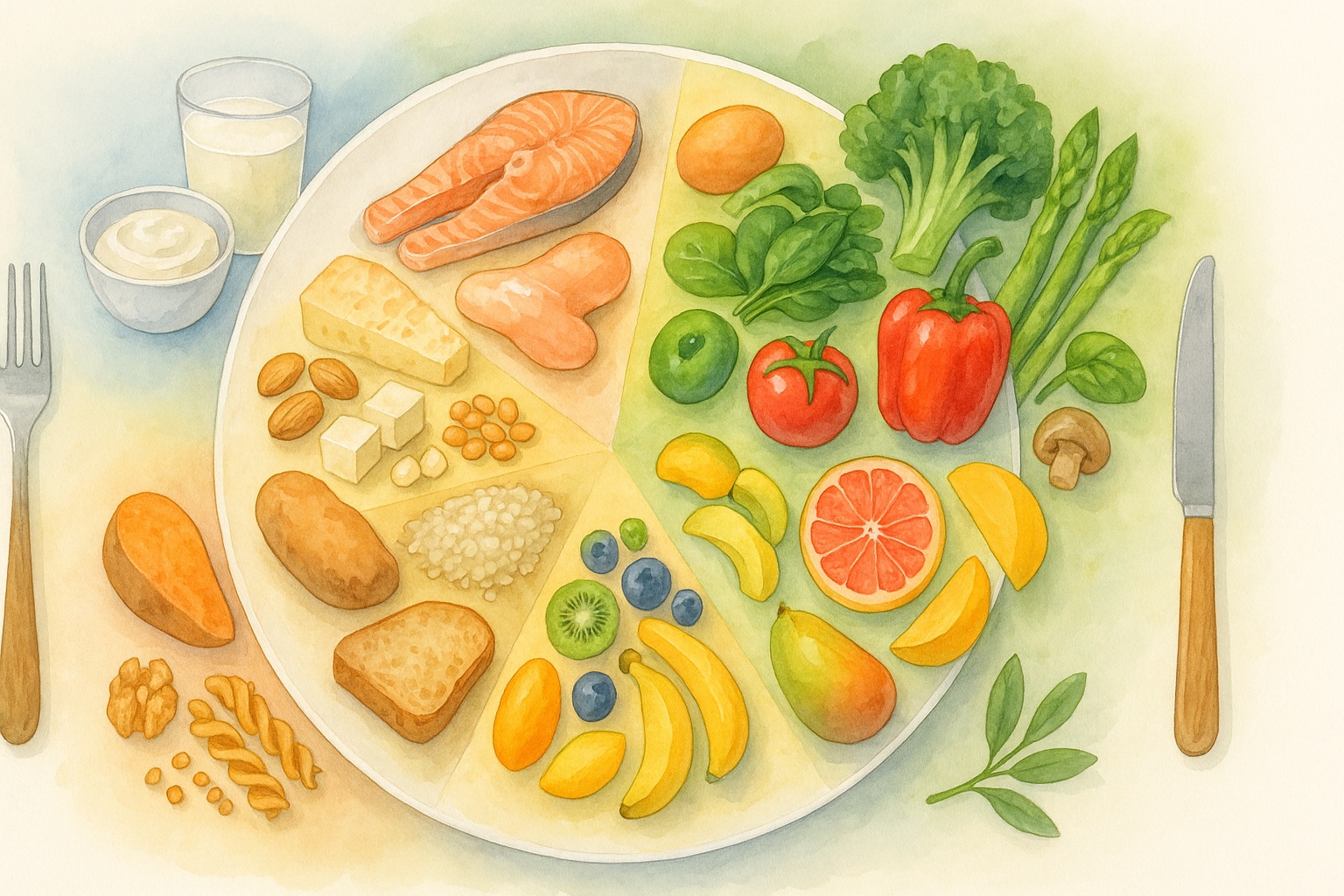 Nourishing longevity plate with colorful whole foods from around the world