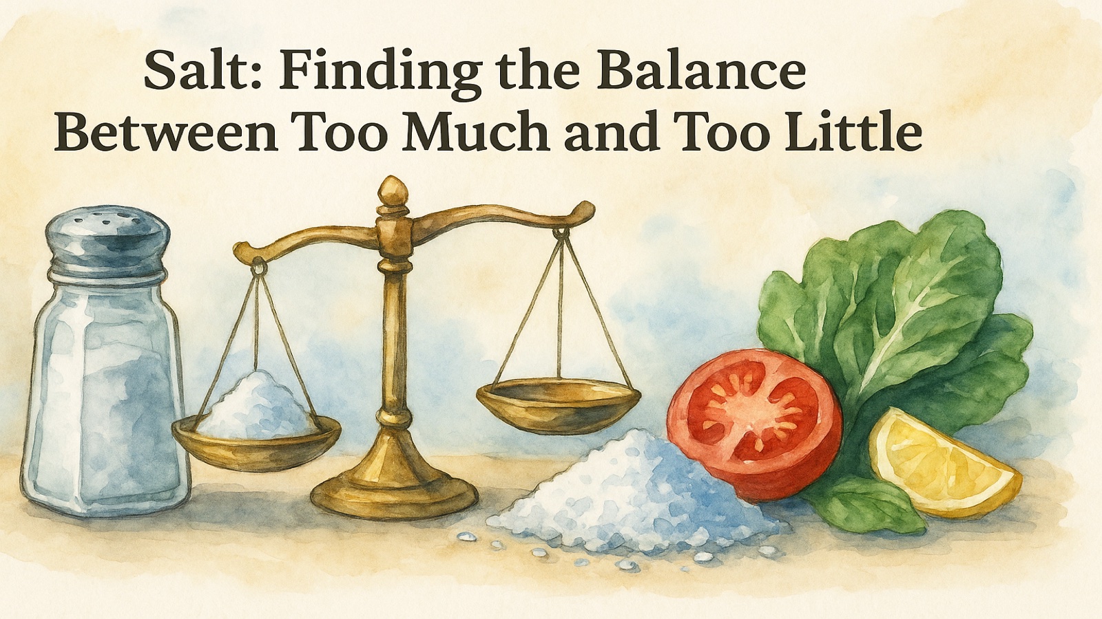 Salt shaker beside fresh foods representing balanced sodium intake