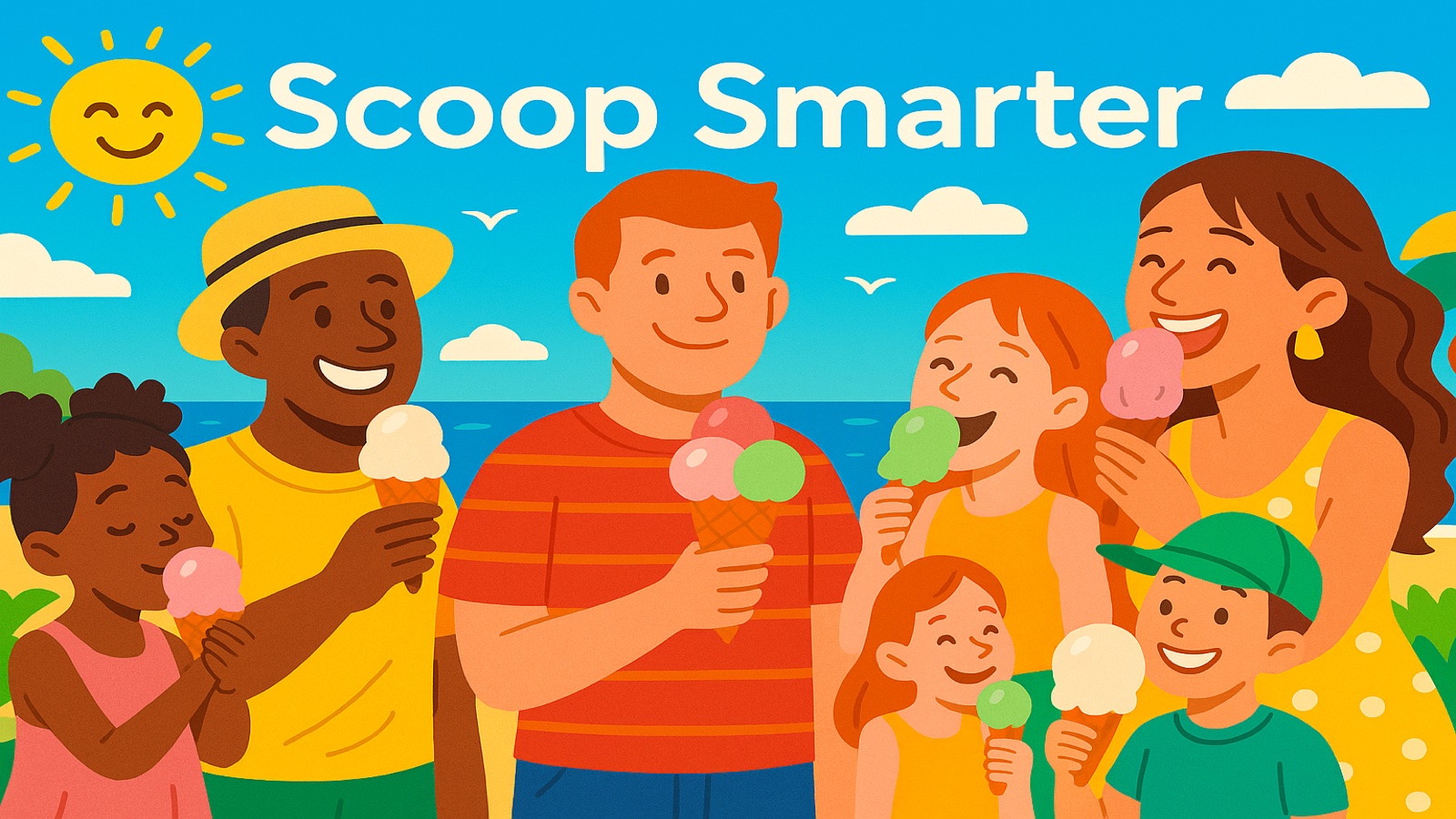 Creamy scoop of ice cream in a waffle cone on a sunny summer day