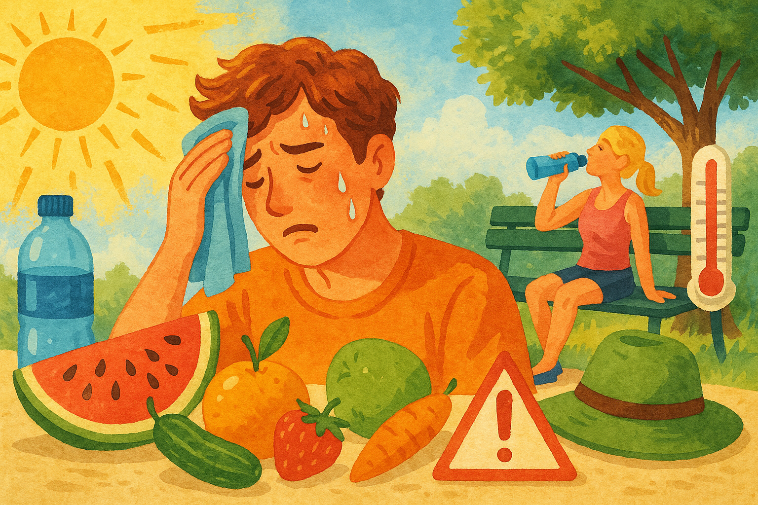Cooling hydrating foods like watermelon, cucumber, and coconut water to prevent heat stroke