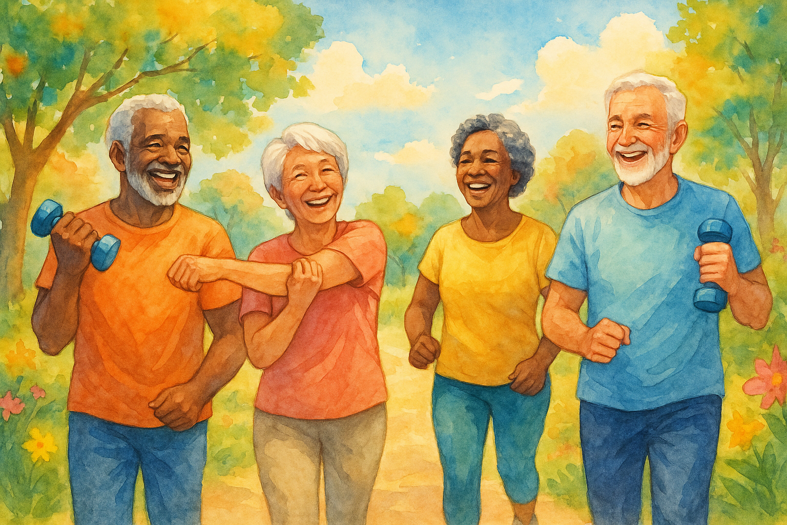 Older adult staying active with muscle-supporting foods including eggs, salmon, and leafy greens