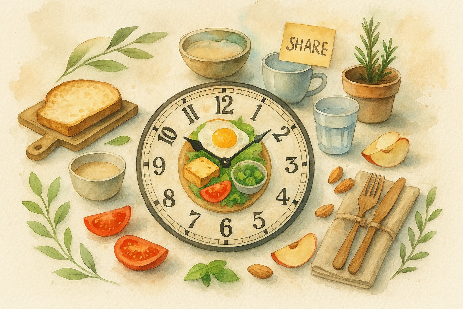 A person eating a balanced breakfast at a set table in the morning light