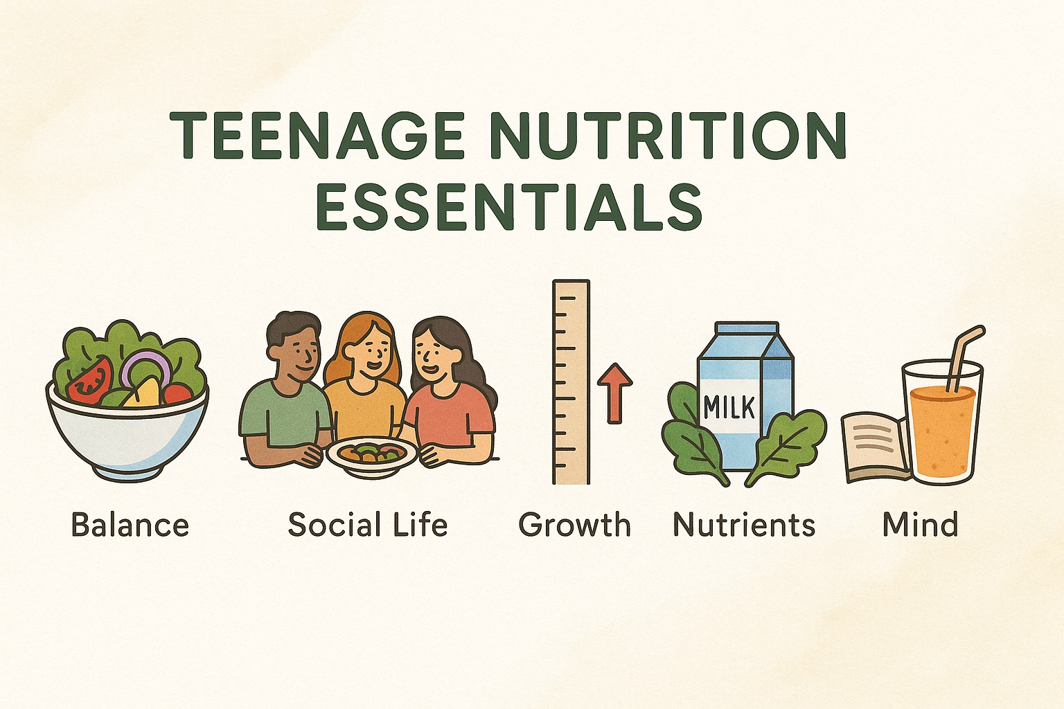 A teenager eating a healthy meal with their family at the dinner table