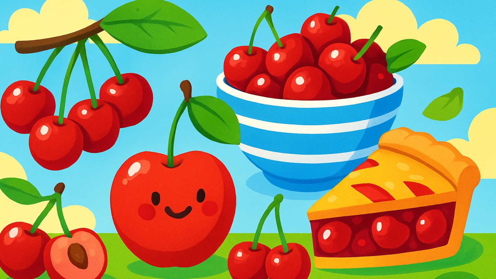 Bowl of fresh deep-red cherries with stems on a rustic white surface