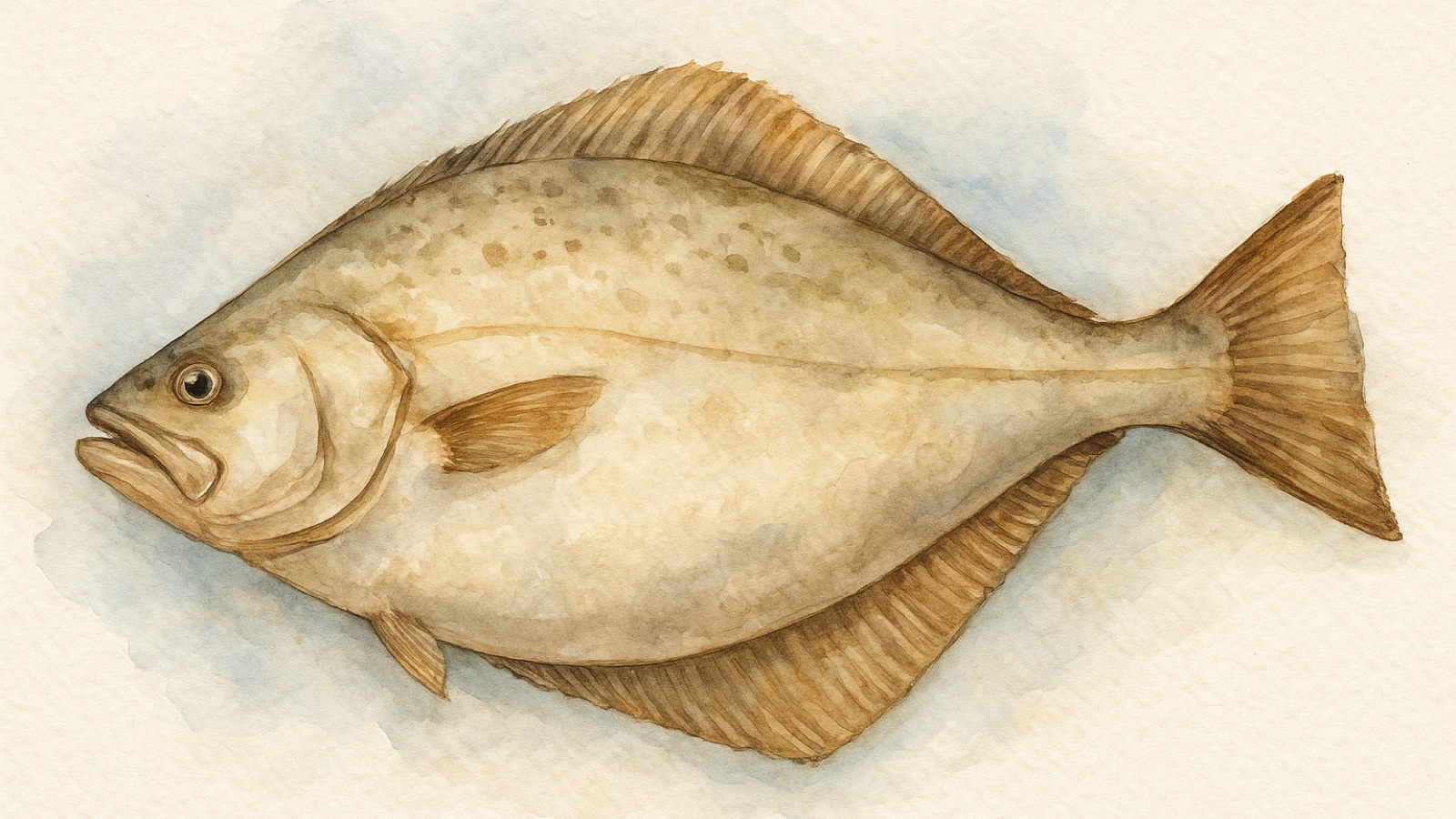 Fresh halibut fillet with clean white flesh on a seafood counter with ice