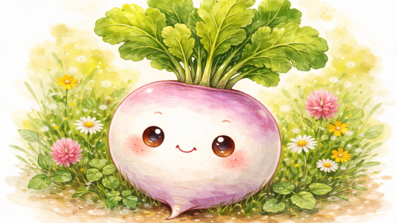 Fresh turnips with vibrant green tops on a rustic wooden surface