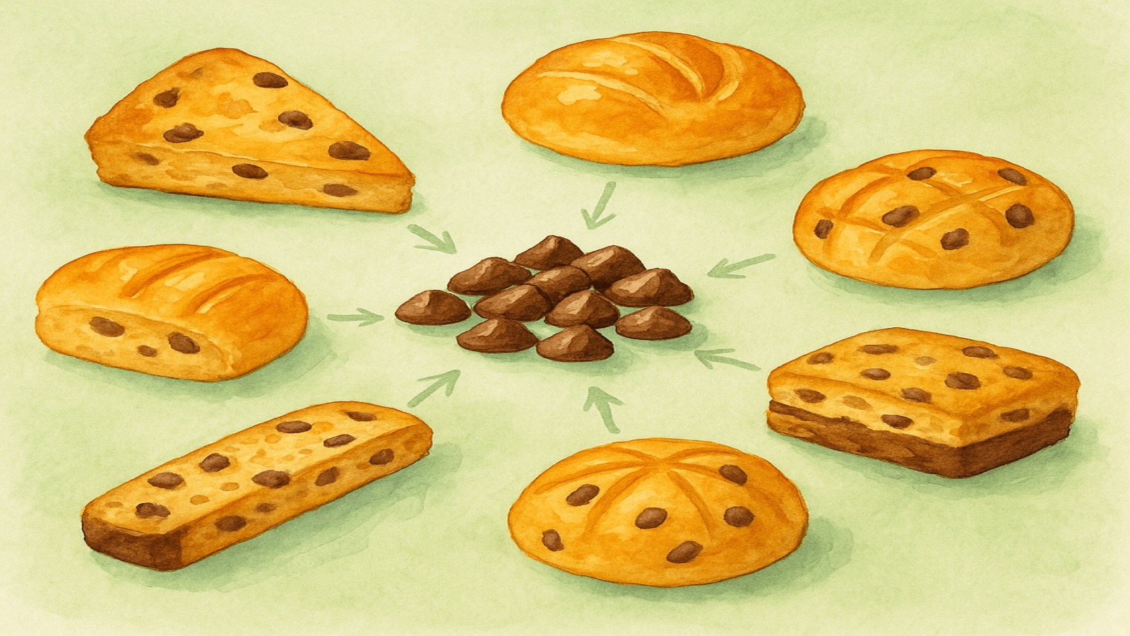 Colorful chocolate chips and global baked treats beyond the classic American cookie