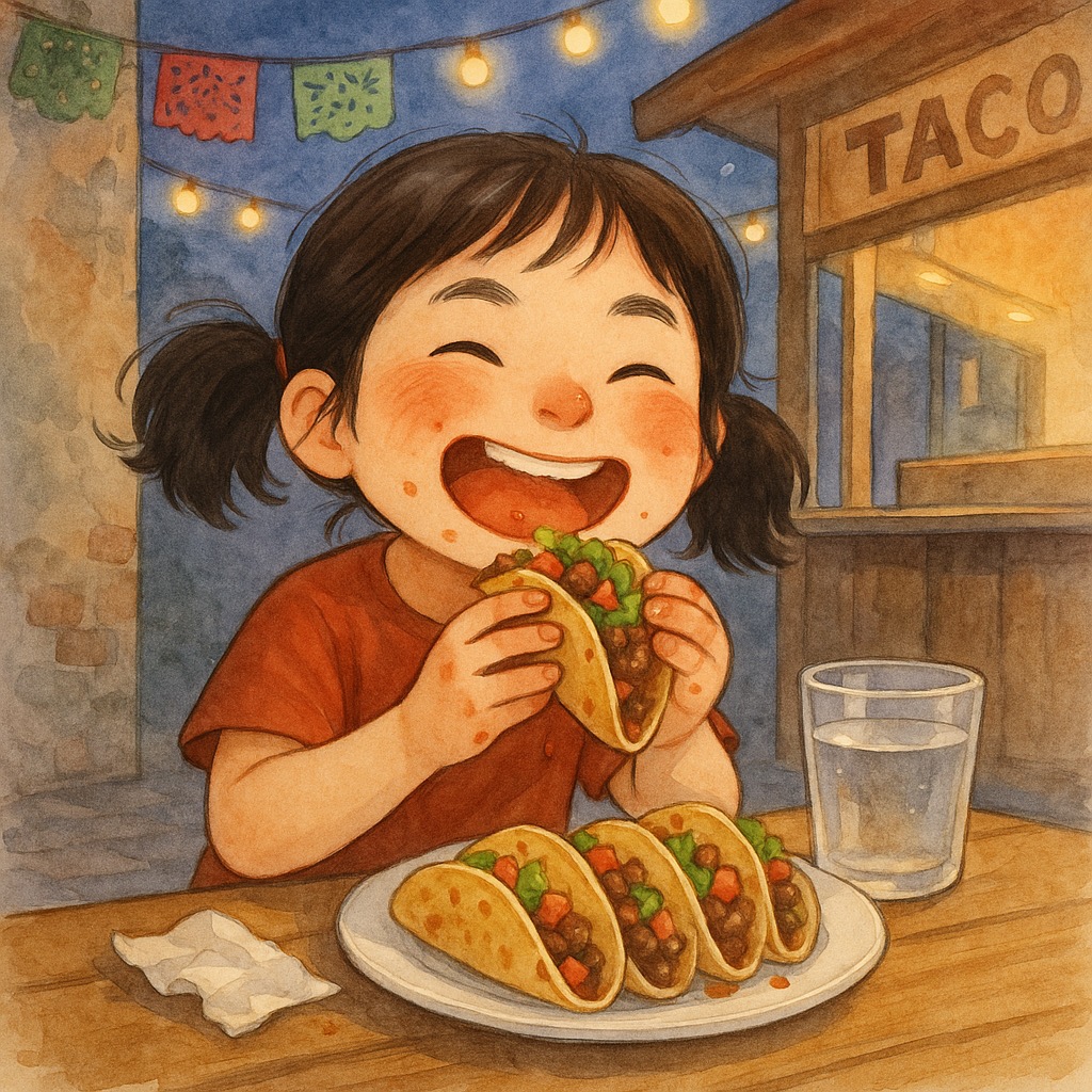 Child enjoying a taco at a festive Cinco de Mayo meal