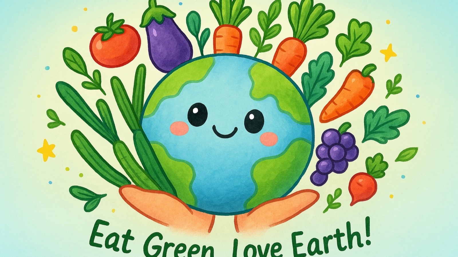 World Earth Day illustration promoting low-carbon eating and local food choices
