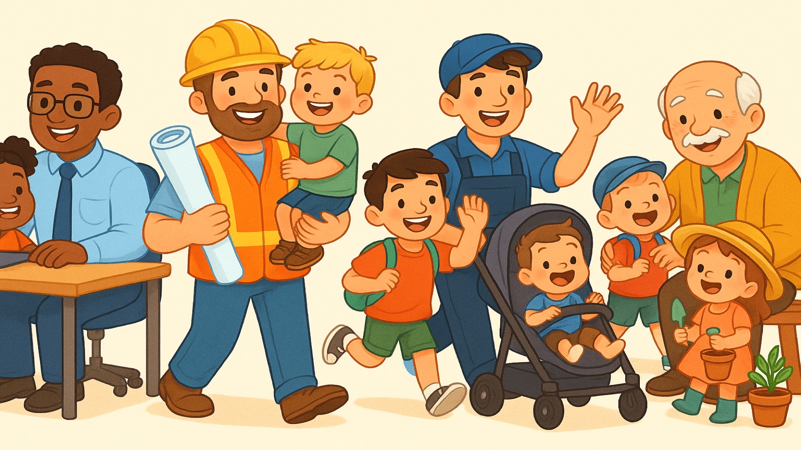 Illustration of different father work styles and wellness tips