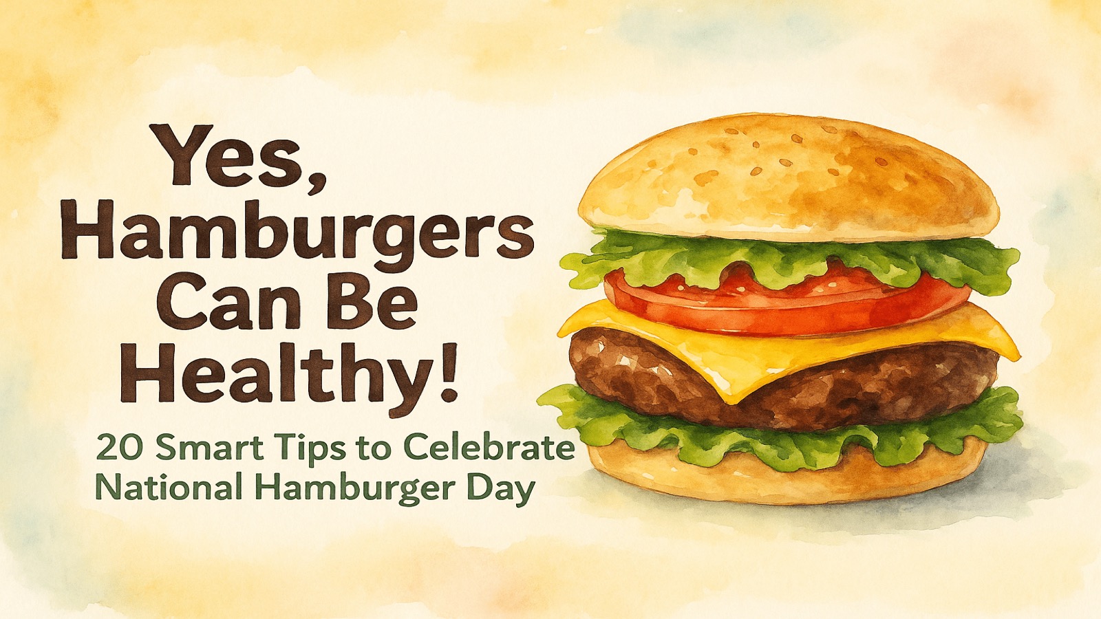 Healthy burger with colorful vegetable toppings and grilling tips for National Hamburger Day
