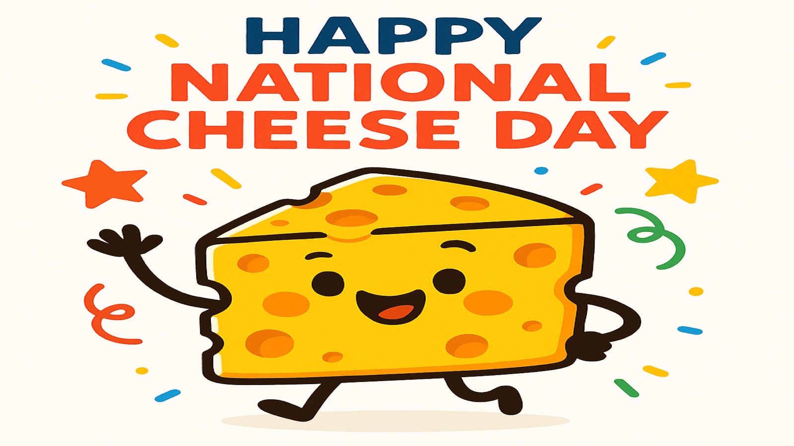 Festive National Cheese Day illustration with cheese wheels and celebration theme