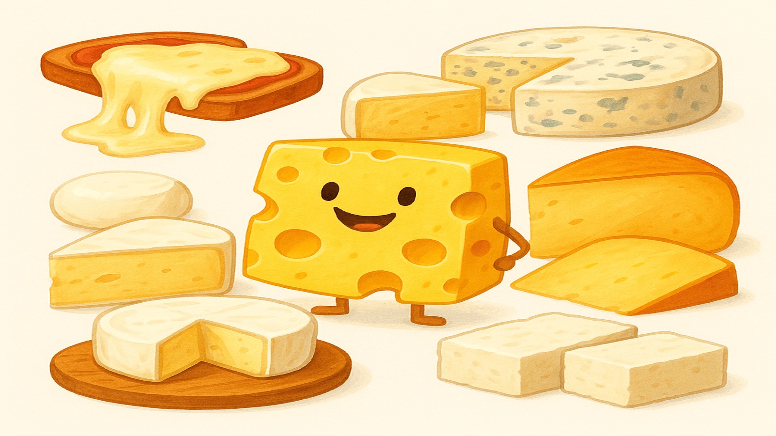 Assortment of cheeses from around the world on a festive board