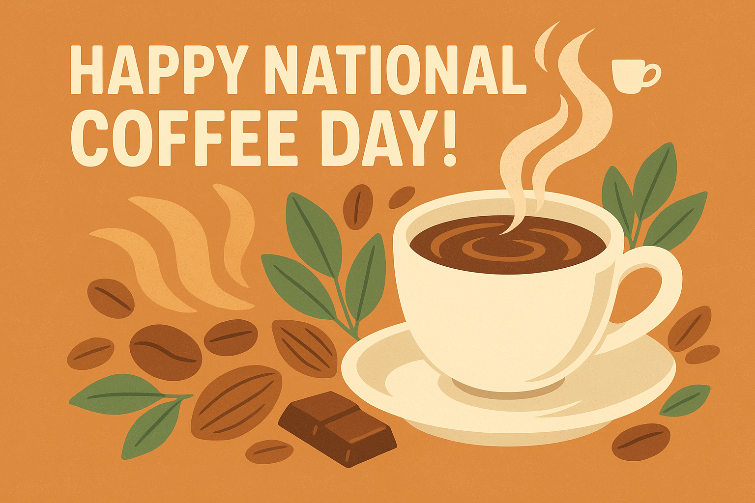 National Coffee Day illustration celebrating coffee aromas, global brews, and health-smart sipping