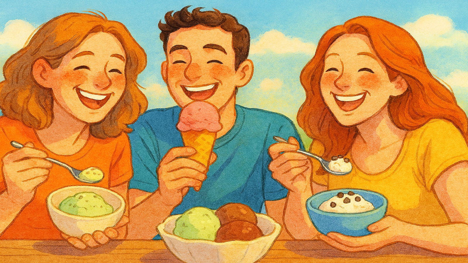 National Ice Cream Day illustration with colorful healthy ice cream scoops