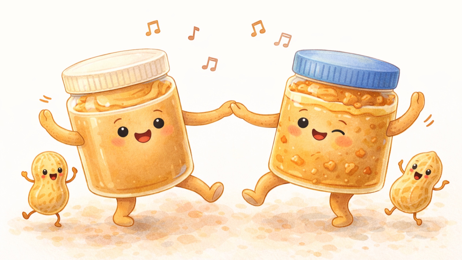 National Peanut Butter Day illustration with smooth and crunchy peanut butter and food-smart pairing ideas