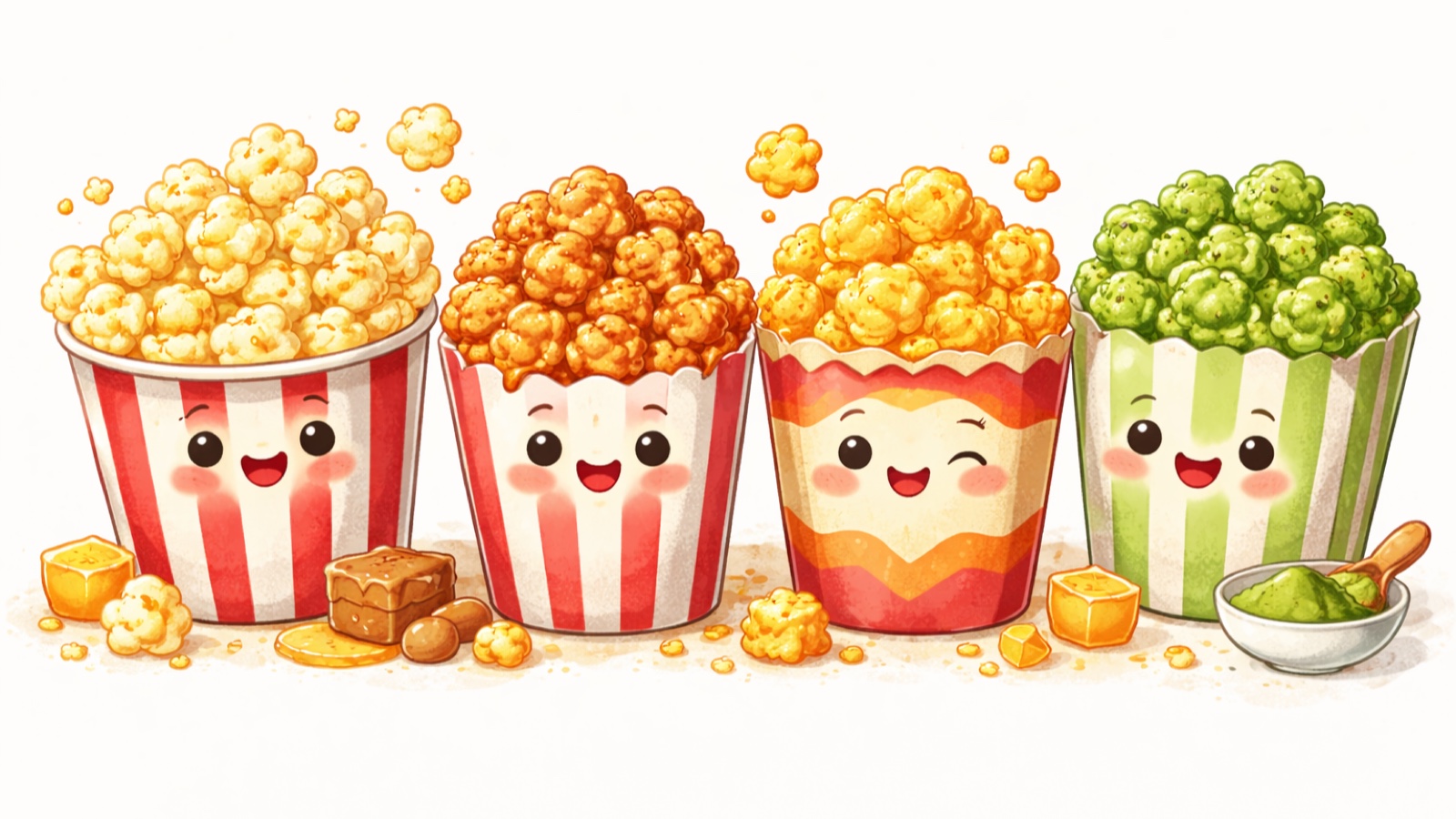 National Popcorn Day illustration with light crunchy popcorn and food-smart seasoning ideas